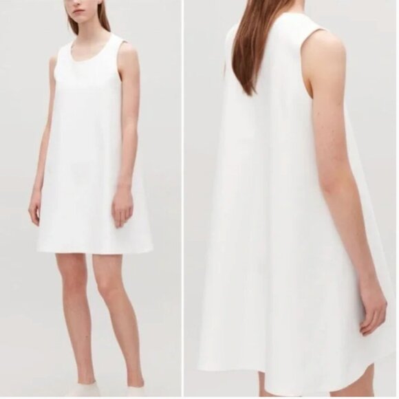 COS Sleeveless A-Line Tent Dress Cotton Blend Minimalist Neutral - Picture 1 of 6